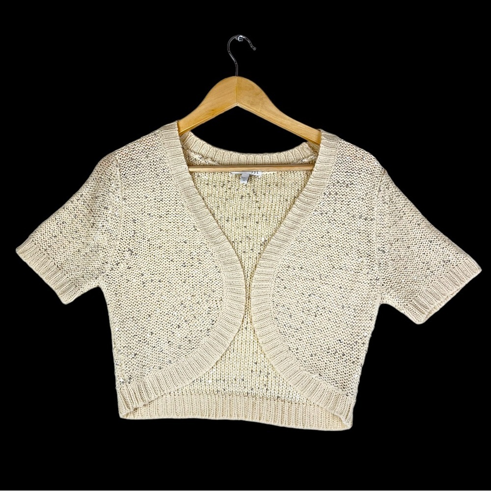 TSE crop sparkling crochet cardigan cream Y2K size M